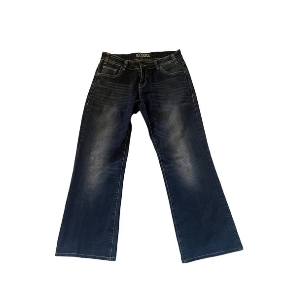 Rock & Roll Cowgirl Dark Wash Blue Denim Riding Jeans Women's Size 31 x 32 - Picture 2 of 8